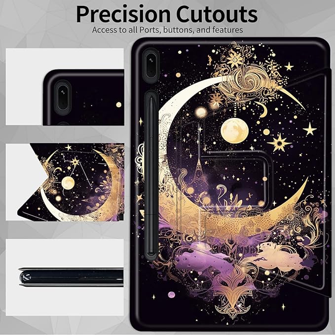 Case for Samsung Galaxy Tab S8 Plus 2022/S7 FE 2021/S7 Plus 2020 12.4 Inch Tars and Moon Theme 360 Degree Rotating Stand Smart Protective Cover for Samsung S7 FE Tablet