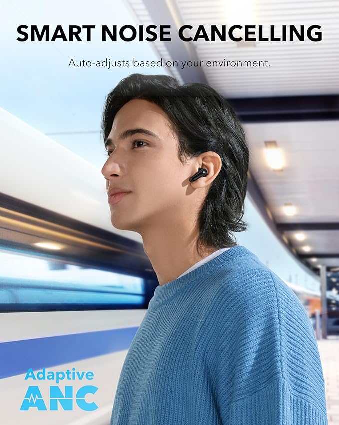Soundcore P40i by Anker Noise Cancelling Wireless Earbuds Adaptive Noise Cancelling to Environments Heavy Bass 60H Playtime 2-in-1 Case and Phone Stand IPX5 Wireless Charging Bluetooth 5.3
