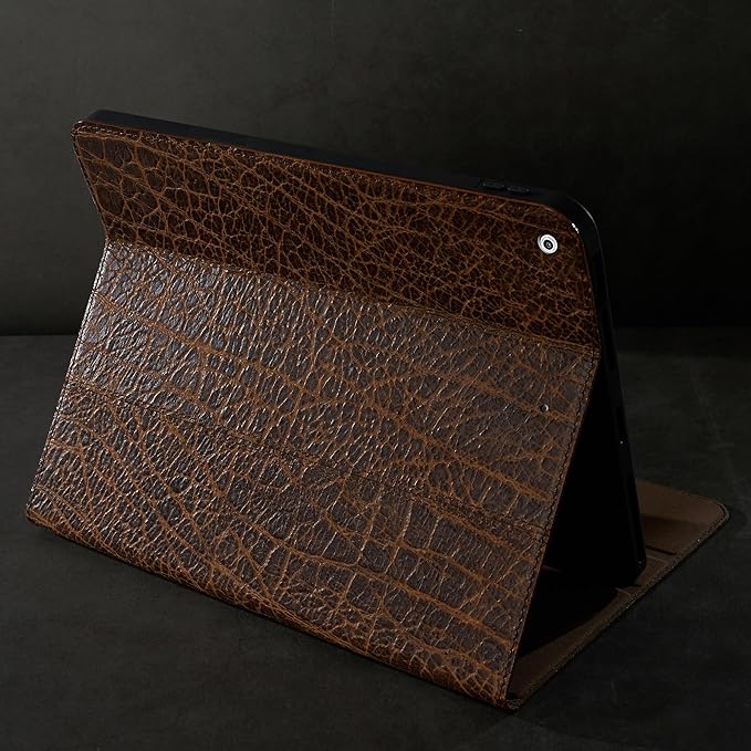 Gexmil Case for iPad 9th/8th/7th Generation(2021/2020/2019)10.2 Inch Genuine Leather CoverCowhide Folio Cover Auto Sleep/WakeAnti Fingerprint CaseBrown Buffalo Pattern