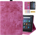 Dteck Case for All-New Amazon Kindle Fire HD 10 &amp 10 Plus Tablet (13th/11th Generation 2023/2021 Release) 10.1 Premium PU Leather Embossed Flower Folio Stand Case Cover with Pencil HolderRose