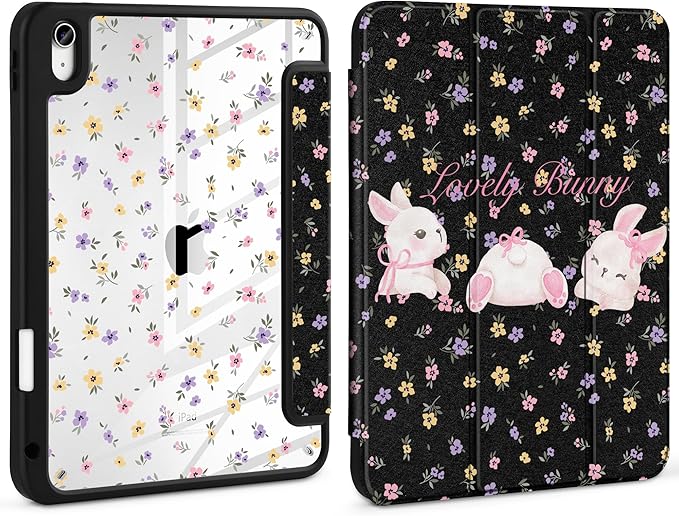 Case for iPad (A16) 11th Generation 11 inch 2025 /iPad 10th Gen 10.9 2022- Cute Patterns Functional Protection with Clear Back Shell Magnetic Wake Sleep Trifold Stand &amp Pencil Holder Flowers