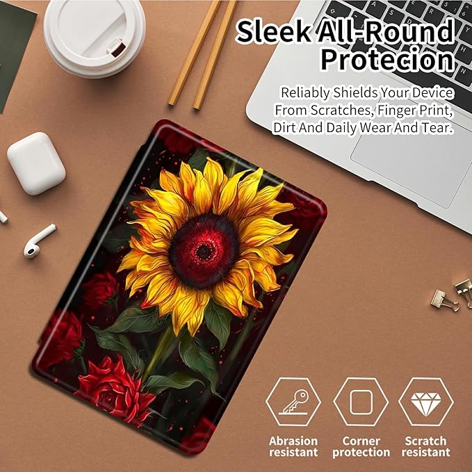 Case for Amazon Kindle Fire Max 11 Case (13th Generation 2023 Release) 11360 Degree Rotating Swivel Stand Protective Cover for Amazon Kindle Fire Max 11 2023Sunflowers