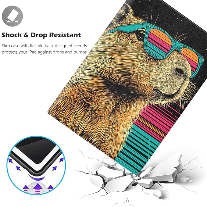 Case for Samsung Galaxy Tab A11 Plus/A9 Plus 11 Inch 2025/2023Adjustable Stand Auto Wake/Sleep Function Full Body Protection Cover - Capybara Retro Sunglasses