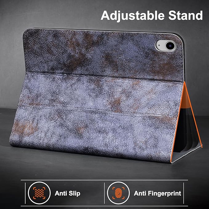 Gexmil Leather Case for iPad (A16) 11th Generation 11 Inch 2025 iPad 10th Generation 10.9 Inch 2022Protective Top Grain Leather Cover Support Auto Sleep/WakeAnti SlipBlue Grey