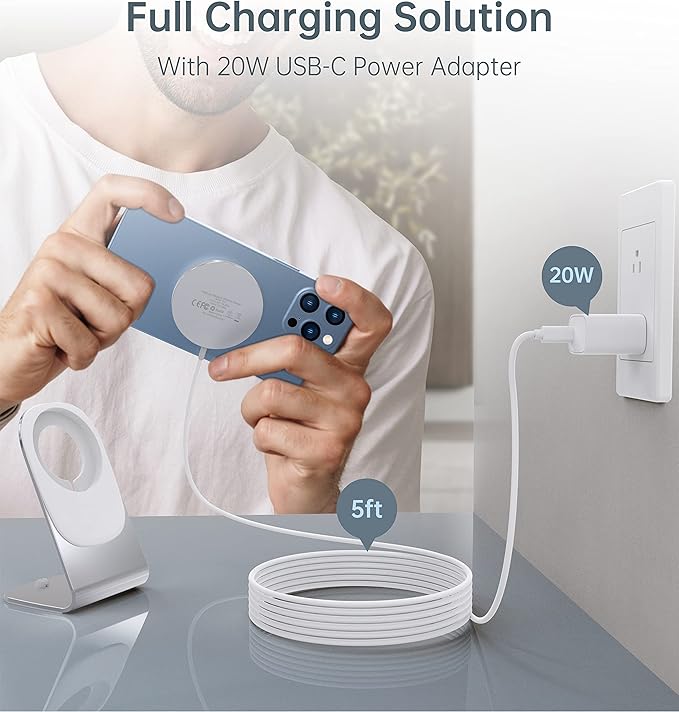 Magnetic Wireless Charger for iPhone 17/16/15/14/13/12 - Mag Charger+20W USB C Adapter Fast Wireless Charging Stand/Pad with 5ft USB-C Cable for iPhone 17/16/15/14/13/12 Airpod-Gift for Men &amp Wo