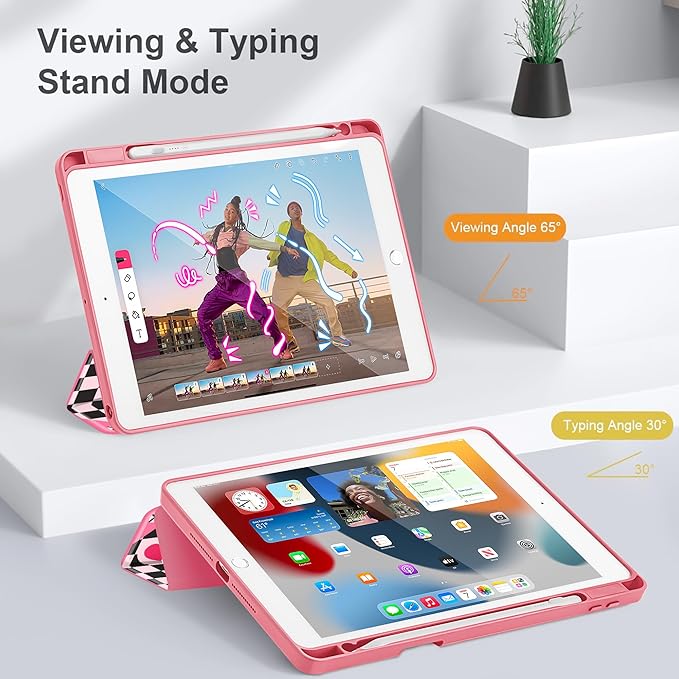 for iPad 9th Generation with Pencil Holder iPad 8th/7th Gen Case 10.2-inch [Built in Pencil Holder] Trifold Stand Auto Wake/Sleep Clear TPU Protection Back Cover Cassette Tape