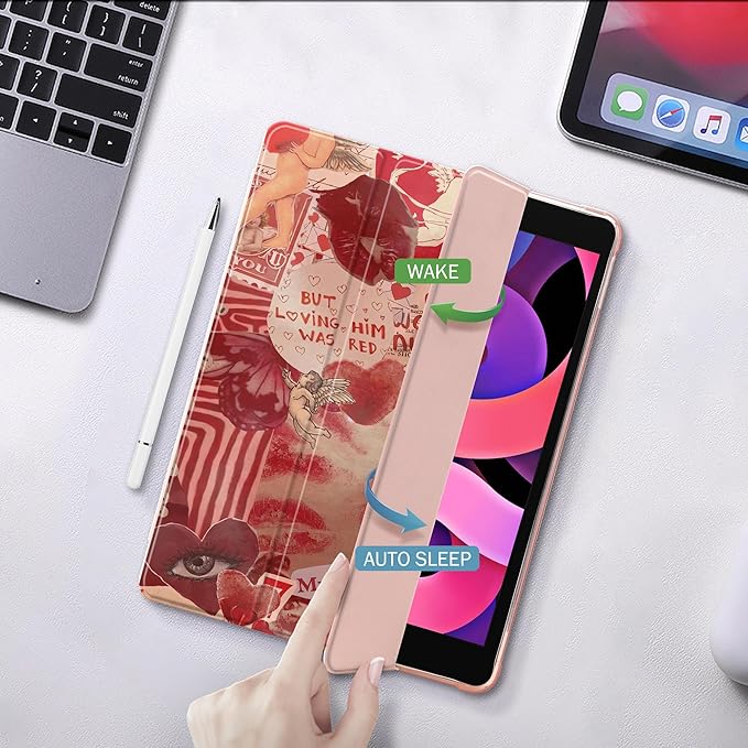 Idocolors Case for iPad 11 inch (A16 Chip) 2025 Generation 11th / iPad 10.9 inch 2022 10th Gen Built-in Pencil Holder with Soft TPU Shockproof Back Shell Auto Wake/Sleep Love