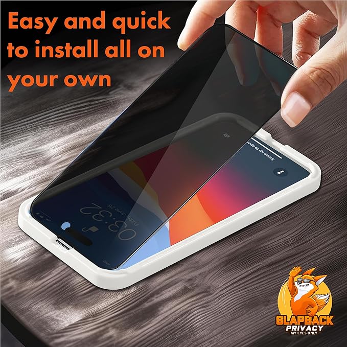 Slapback Premium Privacy Screen Protector for iPhone 14 Pro [2-Pack] [6.1 inch Display] Anti-Spy 28 Degree Blackout 9H Hardness Full Coverage Tempered Glass Easy Install Frame Case-Friendly