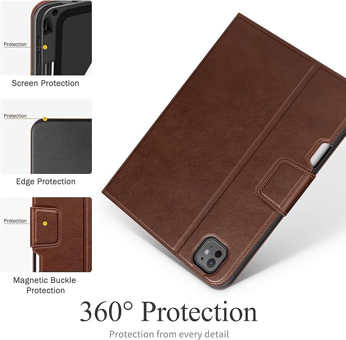 auaua Case for iPad Pro 13 Inch (M5/M4) 2025/2024 with Pencil Holder and Pocket Multiple Viewing Angles Magnetic Closure Auto Sleep/Wake (Brown)