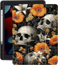 Orange Floral Skull Case for Ipad Pro 11 Inch 4Th/3Rd/2Nd Gothic Skeleton Pattern Cover Retro Shell Auto Sleep/Wake Shockproof Cover with Clear Back Shell &amp Pencil Holder(Girls Women)