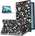 for Samsung Galaxy Tab S9+ Plus 12.4 Tablet 2023 Case–PU Leather Folio Cover with Auto Sleep/WakeStand - Style Shockproof Protective Case for Galaxy Tab S9+Skulls Red Roses Flowers