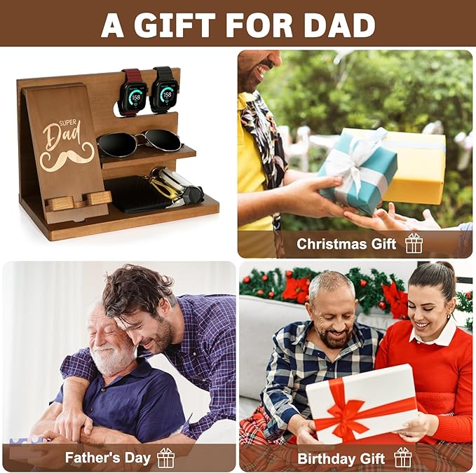 Fathers Day for Dad Dad Birthday Gifts Wood Phone Docking Station Nightstand Organizer Gifts for Dad Christmas Father's Day Dad Gifts from Daughter Son Organiser Birthday Presents for Dad