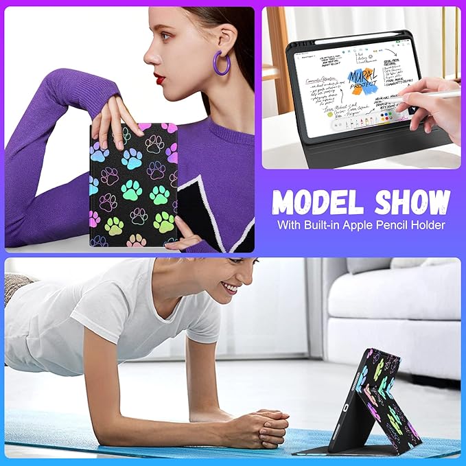for iPad 10th Generation Case 10.9 Inch for iPad 11th(A16) 2025 Girls Cute Kids Women Folio Cover Pencil Holder Dog Paw Print Cool Design Funny Kawaii Teens Tablet Cases for Apple 10/11