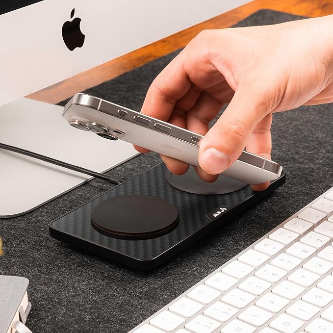 Mous - Dual Charging Station with Qi2 up to 15W Fast Charge - MagSafe Charger Compatible with iPhone 17/16/15/14/13/12 Pixel 10 Series and Airpods - USB-C Cable - Aramid Fibre