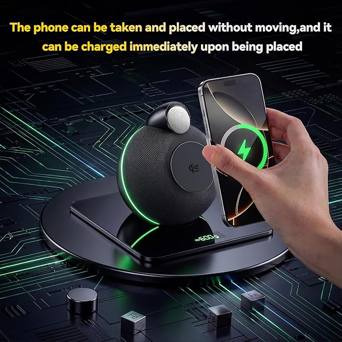 3 in 1 Wireless Charging StationQi2.2 Certified 25W Magnetic Wireless Charger Stand with Speakerfor iPhone 17/16/15/14/13Apple WatchAirPodswith Clear Sound(45W Adapter Included)Cosmic Gray