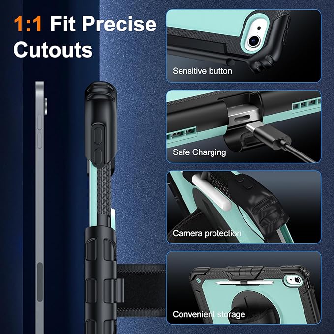 Case for iPad (A16) 11th Generation 11 Inch (2025) Ubearkk for iPad 10th Generation 10.9 inch 2022 case with Screen Protector 360 Degree Rotating Stand/Shoulder Strap/Pencil Holder Brightblue