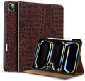 Gexmil Genuine Leather Case for iPad Pro 11 Inch (M5/M4) 2025/2024 with Pencil HolderProtective Shockproof Leather Smart Folio Cover Adjustable Stand Auto Sleep/Wake Anti-SlipBrown Crocodile