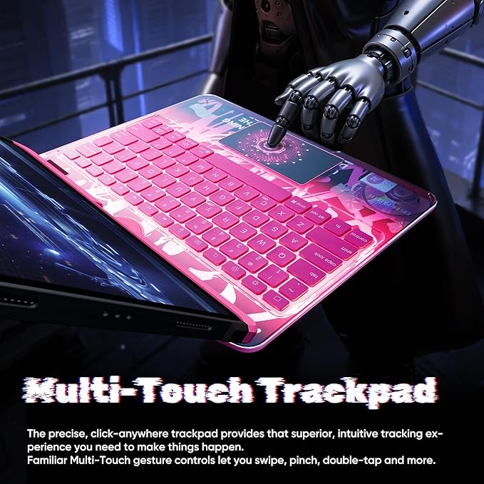 KITONE Transparent Case with Wireless Keyboard for iPad 11th Gen 11-in.(A16 2025) 2022 iPad 10th Gen 10.9-in 7 Colors Backlight Trackpad 360°Rotating Stand Tech Style