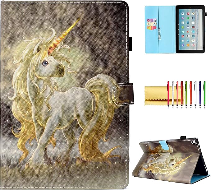 All-New Fire HD 10 Case Techcircle Slim Folio Stand Magnetic Smart Cover with Card Slots &amp Pen Holder Compatible with 10.1 Fire HD 10 Tablet 5th/7th/9th Generation Auto Wake/Sleep Unicorn