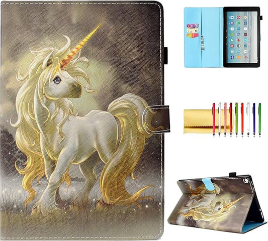 All-New Fire HD 10 Case Techcircle Slim Folio Stand Magnetic Smart Cover with Card Slots &amp Pen Holder Compatible with 10.1 Fire HD 10 Tablet 5th/7th/9th Generation Auto Wake/Sleep Unicorn