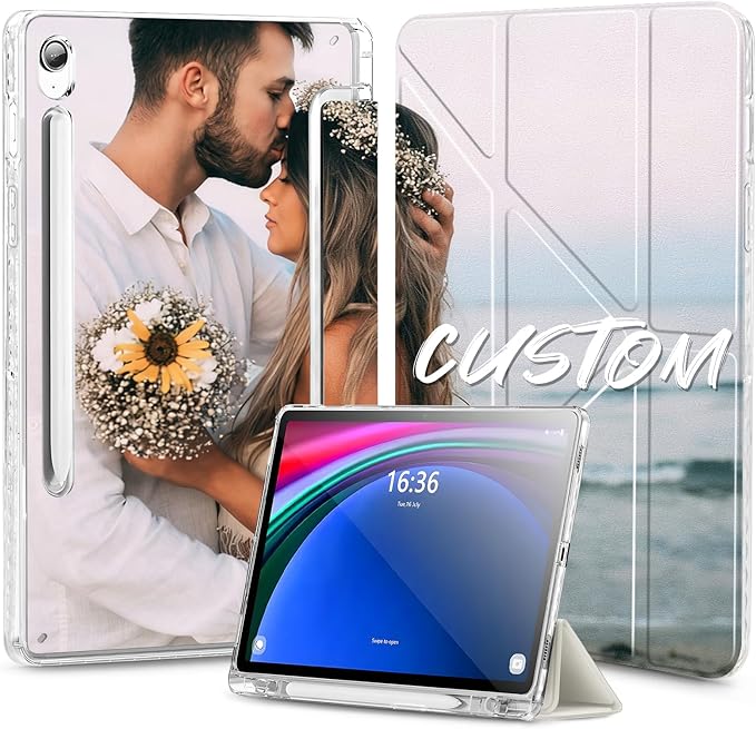 Custom Pictures Personalized Case for Samsung Galaxy Tab S10 FE 11 inch(2025) Built-in Pencil Holder Customized Photo Galaxy Tablet Case with Shockproof Protective Cover Clear PC Back Shell