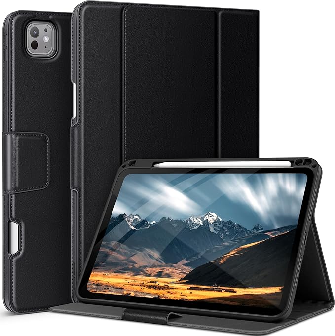 auaua Case for iPad Pro 11 Inch (M5/M4) 2025/2024 with Pencil Holder and Pocket Multiple Angles Viewing Magnetic Closure Auto Sleep/Wake (Black)