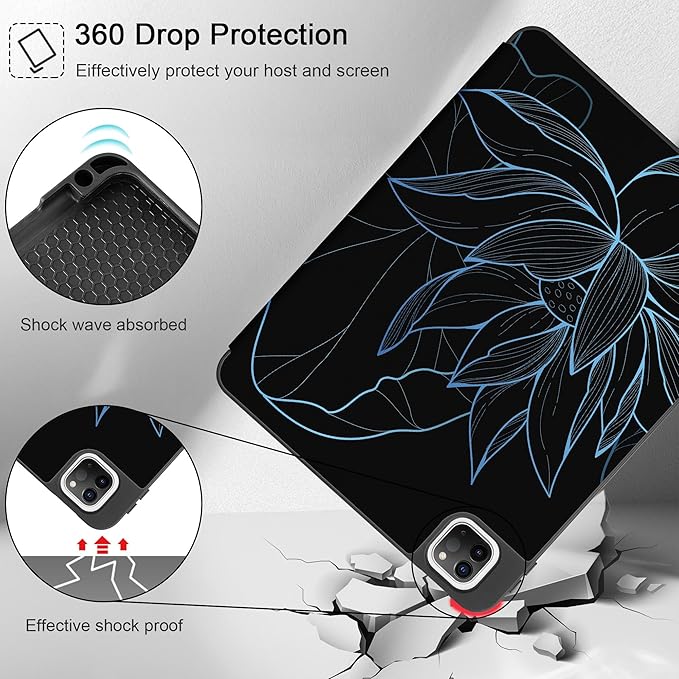 May Chen Case for iPad Pro 11 inch (4th 3rd 2nd &amp 1st Gen) 2022 2021 2020 2018 Trifold Stand + Pencil Holder + Auto Wake/Sleep + Soft TPU Protective Stand Back Cover Botanical line