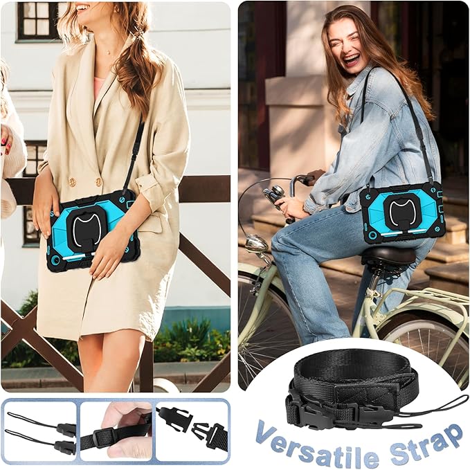 for T-Mobile Revvl Tab 2 Case 10.1 Inch 2025 Shockproof Cover for Revvl Tab 2 5G Tablet Case Kids with 360° Rotating Handle Stand Pen Holder Shoulder Strap Black Blue