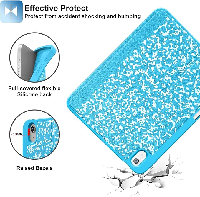 Supveco Case for iPad (A16) 11th Generation 11 inch (2025)iPad 10th Generation 10.9 inch (2022) with Pencil Holder-[Auto Wake/Sleep]Premium Folio Stand Case with Soft TPU Back Cover-Sky Blue