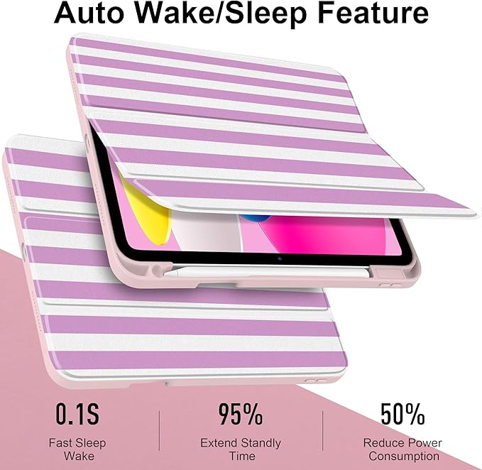 DONGKE Case for iPad (A16) 11th Generation 11 inch 2025 &amp iPad 10th Gen 10.9 inch 2022 [Built-in Pencil Holder] Clear Acrylic Back Trifold Stand Smart Cover Auto Sleep/Wake Lilac Stripes