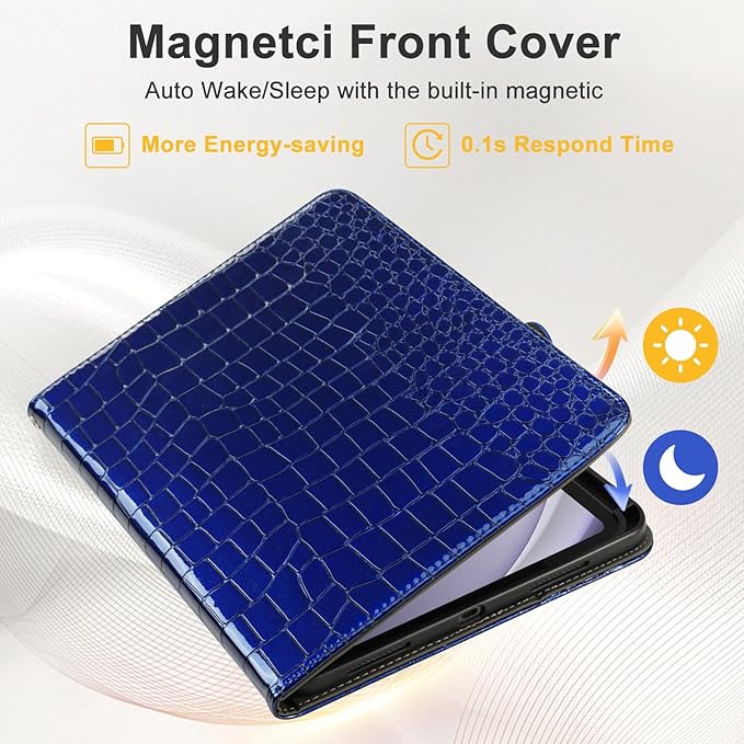 Elegant Case for Samsung Galaxy Tab A9 Plus 11 Inch 2023（Model: SM-X210/X216/X218） Premium Leather Crocodile Cover | Stand | Card Pockets| Wrist Strap| S Pen Holder (Sapphire Blue)