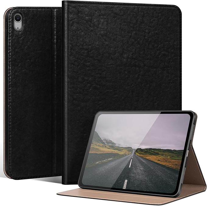Leather Case for iPad Air 11 M4/M3/M2 (2026/2025/2024) &amp 10.9 5th/4th Gen (2020/2022)Leather Protective Shockproof Smart Cover Adjustable Stand - Auto Wake/Sleep Classic Black