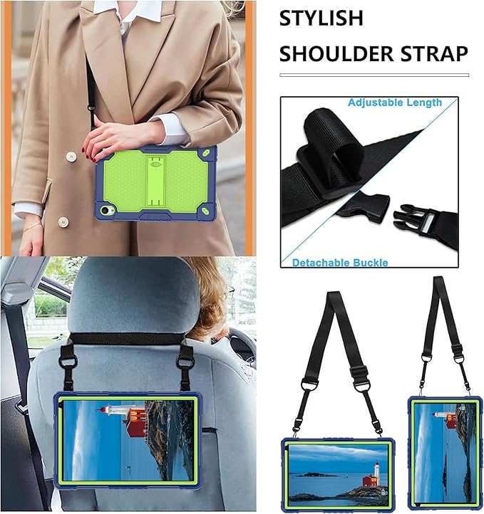 Deomoil for Urao C107/Jeazans OC101/C107 10.1 inch Tablet Hybird Case with Stand with 2 PCS Screen Protector for HiGrace C107/ZOFYWNAS C107/Freeski C107/Pswarfd 10.1 inch Tablet (Navy Green/Blue)