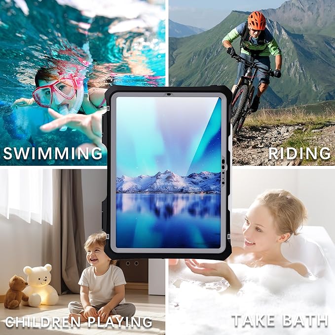 IP68 Waterproof Case for iPad Pro 11-inch M4 2024 with [Pencil Holder] [Swivel Kickstand] [Hand Grip] Shock-Dust-Proof Full-Sealing Watertight Cover Compatible with Magic Keyboard A2836/A2837