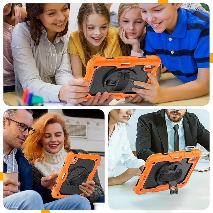 Timecity Case for iPad mini 7th/6th Generation 2024/2021 8.3 inch Full-Body Protective for iPad mini 7/ Mini 6 Case with Screen Protector Pencil Holder Swivel Stand Hand/Shoulder Strap- Orange