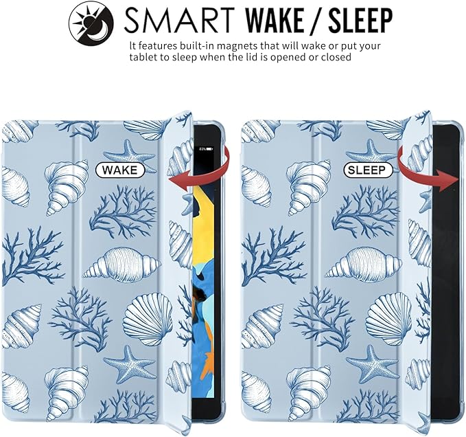 JOYLAND Starfish Pattern for iPad 7th/8th/9th Generation Case (2019/2020/2021) 10.2 inchwith Pencil Holder-Premium Shockproof Case with Soft TPU Back Cover &amp Auto Sleep/WakeBlue