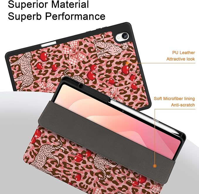 DONGKE Case for Samsung Galaxy Tab S11 5G 11 2025 Model (SM-X730/X736B) Slim Lightweight Trifold Stand Cover with S Pen Holder Auto Sleep/Wake Soft TPU Shockproof Back Cheetah Bow