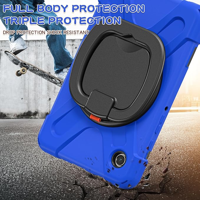 Case for Galaxy Tab A9 8.7 2023 (SM-X110/ X115) Heavy Duty Protective Case with 360 Degree Swivel Stand&ampHand Strap&ampShoulder Strap (Blue)