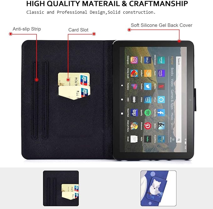 Case for Fire HD 8 Inch Tablet 2024/2022/2020 Techcircle Slim Folio Stand Lightweight PU Leather Cover Flip Wallet Case with Card Holder Auto Wake/Sleep Snow Fox