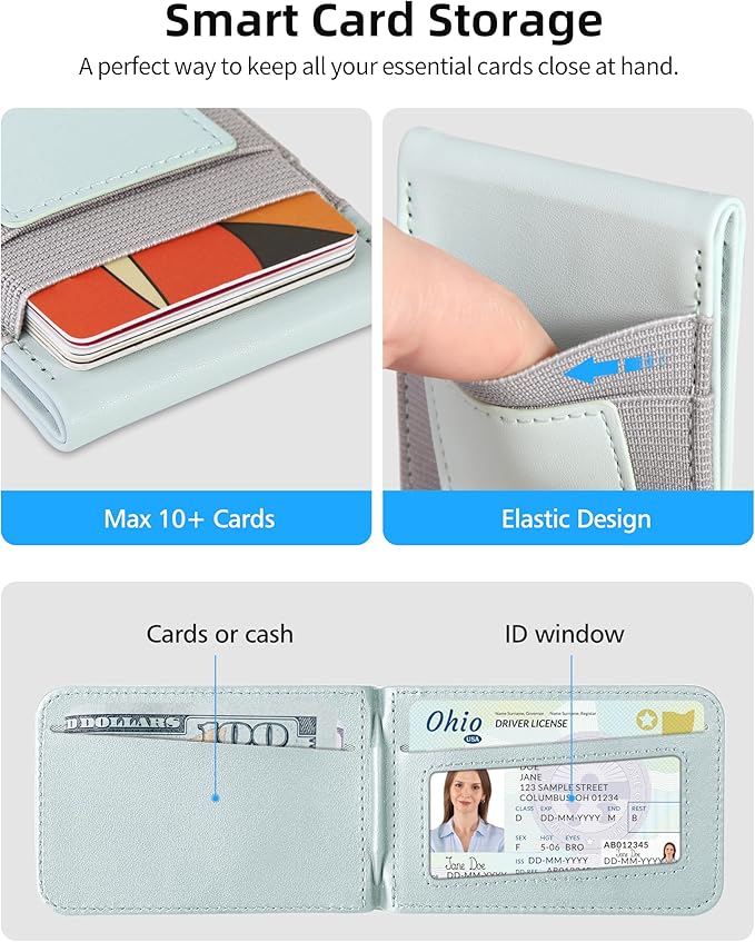 For Magsafe Wallet Stand Magnetic Wallet for iPhone 17/16/15/14/13/12 Series Magnetic Card Holder ID Window 4 Card Slots 10 Cards Holder Vegan Leather RFID Blocking Green
