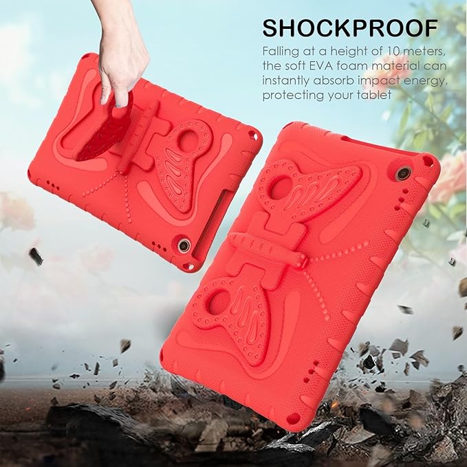 Kids Case Compatible with Kindle Fire HD 10 Tablet (13th/11th Generation 2023/2021 Release) Lightweight Shockproof Case EVA Foam Cover with Shoulder Strap &amp Stand Cover for Boys Girls(Red)