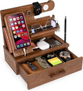 TESLYAR Wood Phone Docking Station with Drawer - Nightstand Organizer - Desk Organizer for Husband - Birthday Gifts for Men Dad Anniversary Idea Key Holder Stand Watch &amp Accessories (Earth Beig
