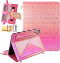 Dteck Luxury Sparkle PU Leather Case for iPad Air 13 2024 &amp iPad Pro 12.9 - Stand With Pencil Holder Shoulder Hand Strap Card Pockets Shockproof Rugged Protective Magnetic Wallet Rose