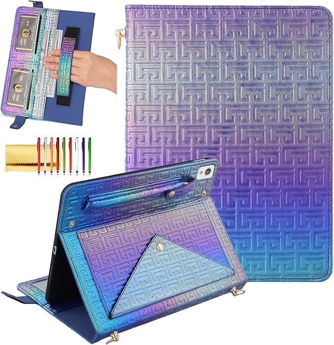 Dteck for iPad 9th/8th/7th Generation Case 10.2Luxury Sparkle PU Leather Kickstand Case with Pencil Holder Shoulder Hand Strap Card Slots Shockproof Protective Magnetic Pocket Wallet CaseDarkblue