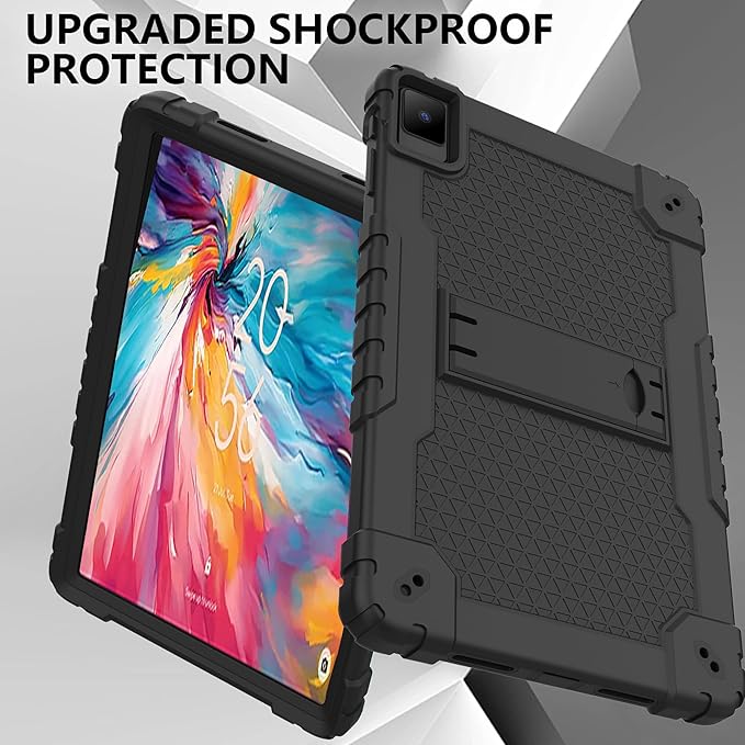 for TCL TAB 10 NXTPAPER 5G 10.4 Inch Tablet case Hybrid Shockproof Silicone Gel Protective Cover with Kickstand for TCL TAB 10 NXTPAPER 5G 10.4 Inch 2025 (9199S) (Black+2 PCS Glass)