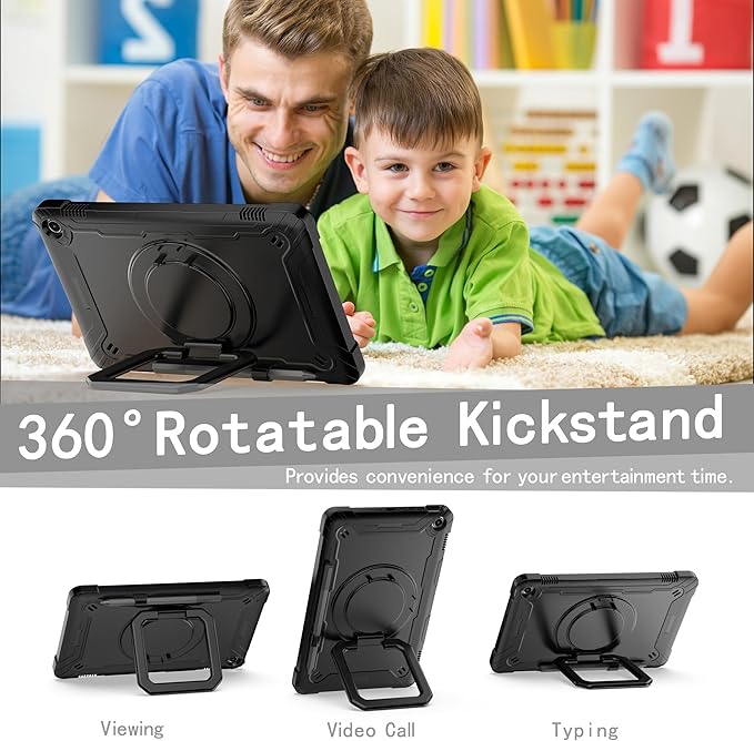 Case for Amazon Fire Max 11 inch Tablet (13th Generation 2023 Release) Hybrid Shockproof 360 Rotating Multi-Functional Ring Stand Case with Shoulder Straps (Black/Black)
