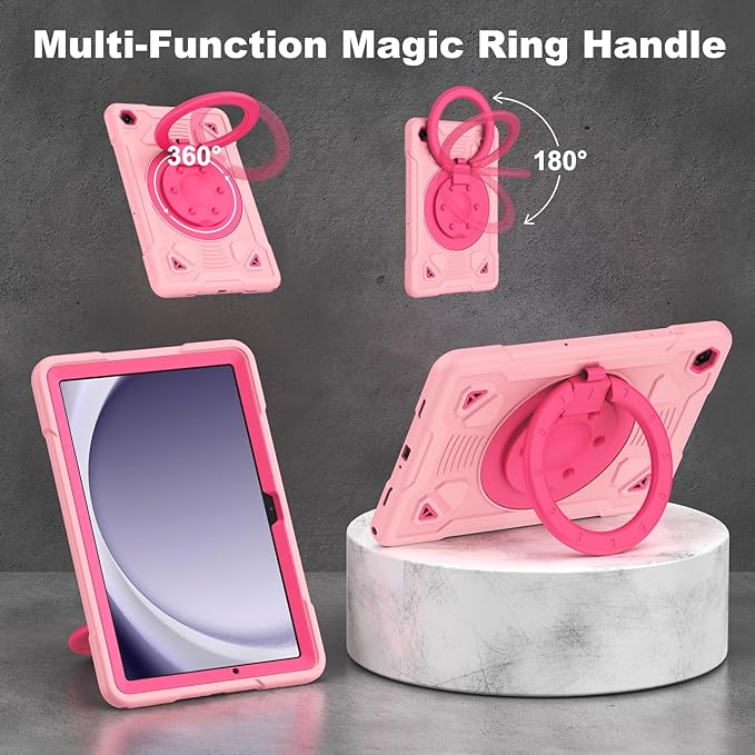 DreamerX for Samsung Galaxy Tab A11 Plus 2025 / A9 Plus 11 Inch 2023 Case Cute Silicone Shockproof Heavy Duty Kids Cover with Screen Protector Rotating Stand Handle Shoulder Strap for A11+/A9+ Pink