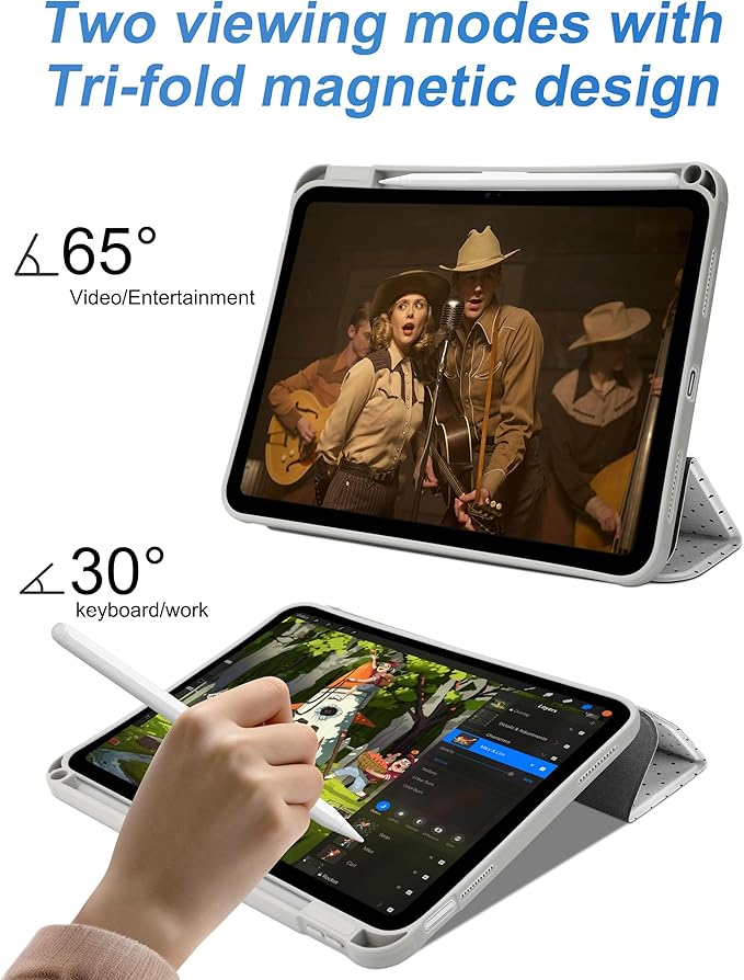 Compatible with iPad Pro 11 Inch (M5) 2025 /(M4) 2024 Case with Pencil Holder Cute Polka Dots Aesthetic Design Soft TPU Trifold Stand Protective White