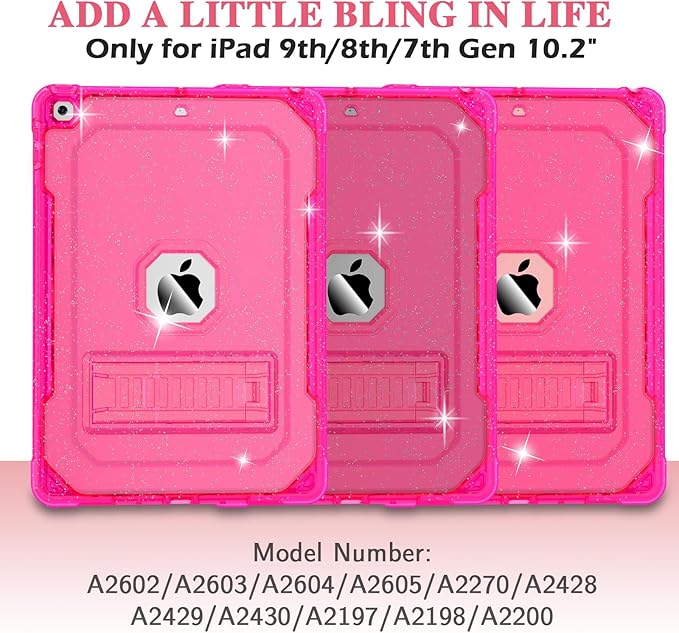Case for iPad Air 2 Case for iPad 6th/5th Generation 2018/2017 for Apple iPad 9.7 inch with Screen Protector/Stand Glitter Hot Pink Full-Body Coverage Slim Cover for Girls Women Kids
