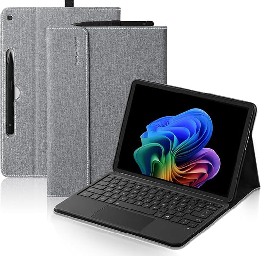 Akkerds Compatible with Microsoft Surface Pro 12 Case 2025 Multiple Viewing Angle Case with Slim Pen 2 Holder Business Portfolio Leather Type Cover Grey